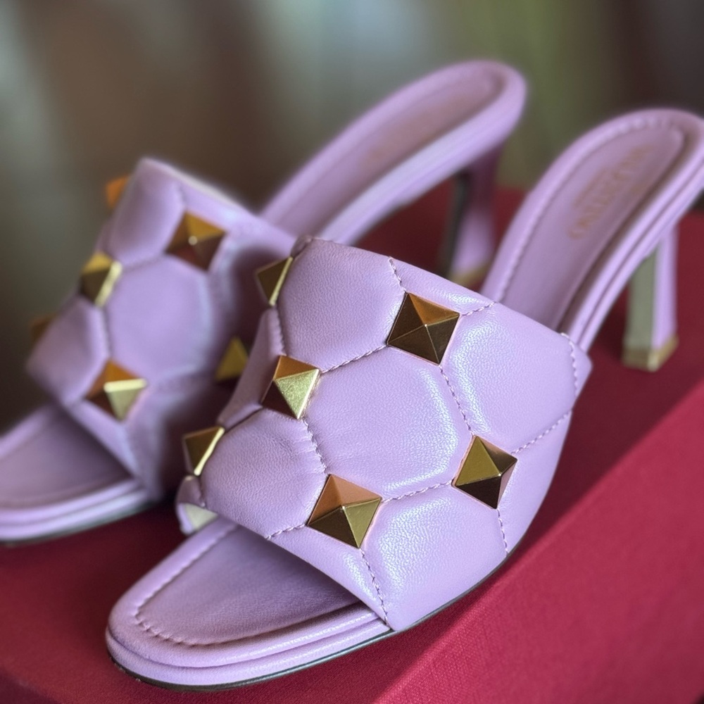 Valentino Pink and Gold Studded Heels